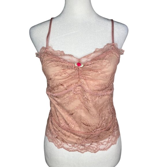 Free People Pink Lacey Essential Cami Adjustable Straps Floral Lace Trim Medium - Picture 10 of 11